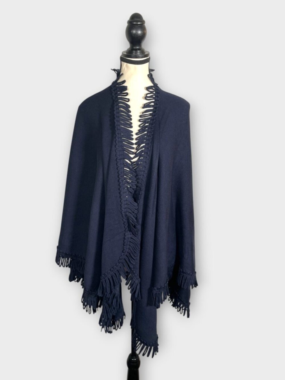 COLDWATER CREEK Open Wrap Shawl One Size Blue Looped Fringe Casual Travel Fall